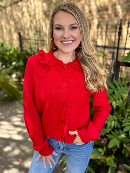 Red cardigan