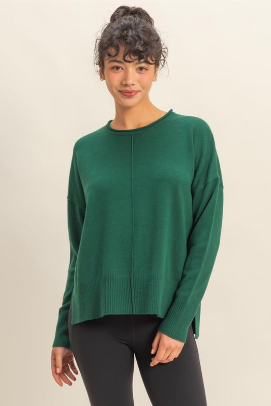 Oversized Round Neck Top - Dark Green