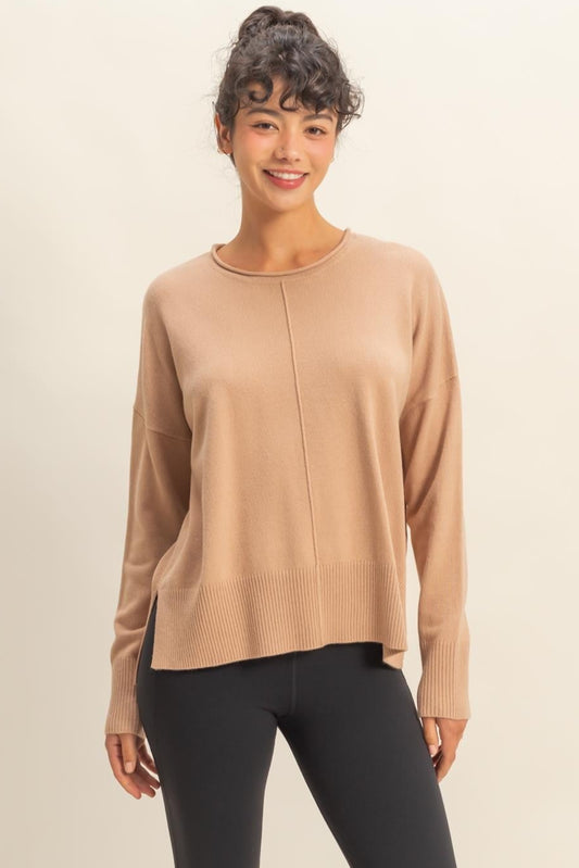 Oversized Round Neck Top - Dark Taupe