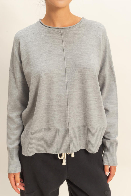 Oversized Round Neck Top - Gray