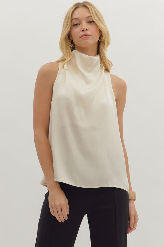 Rhia Draped Mock Neck Top - Champagne