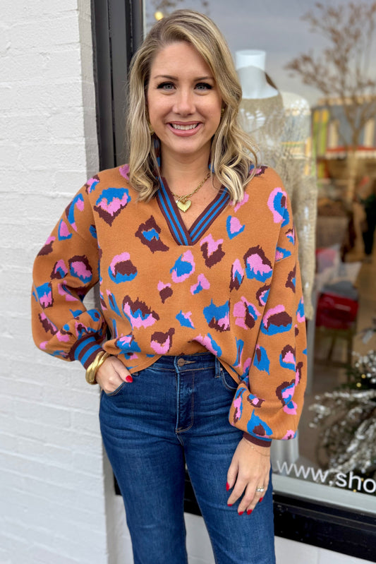 Animal Pattern V - neck Sweater - Private Gallery Boutique