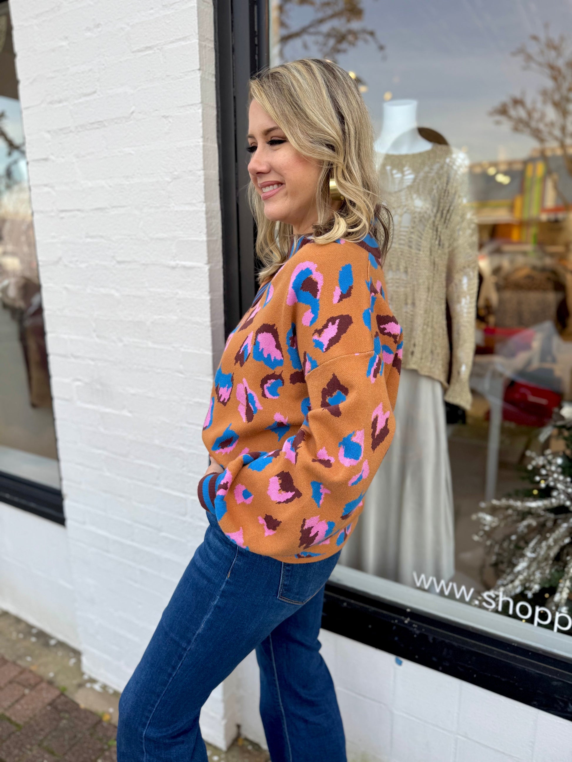 Animal Pattern V - neck Sweater - Private Gallery Boutique