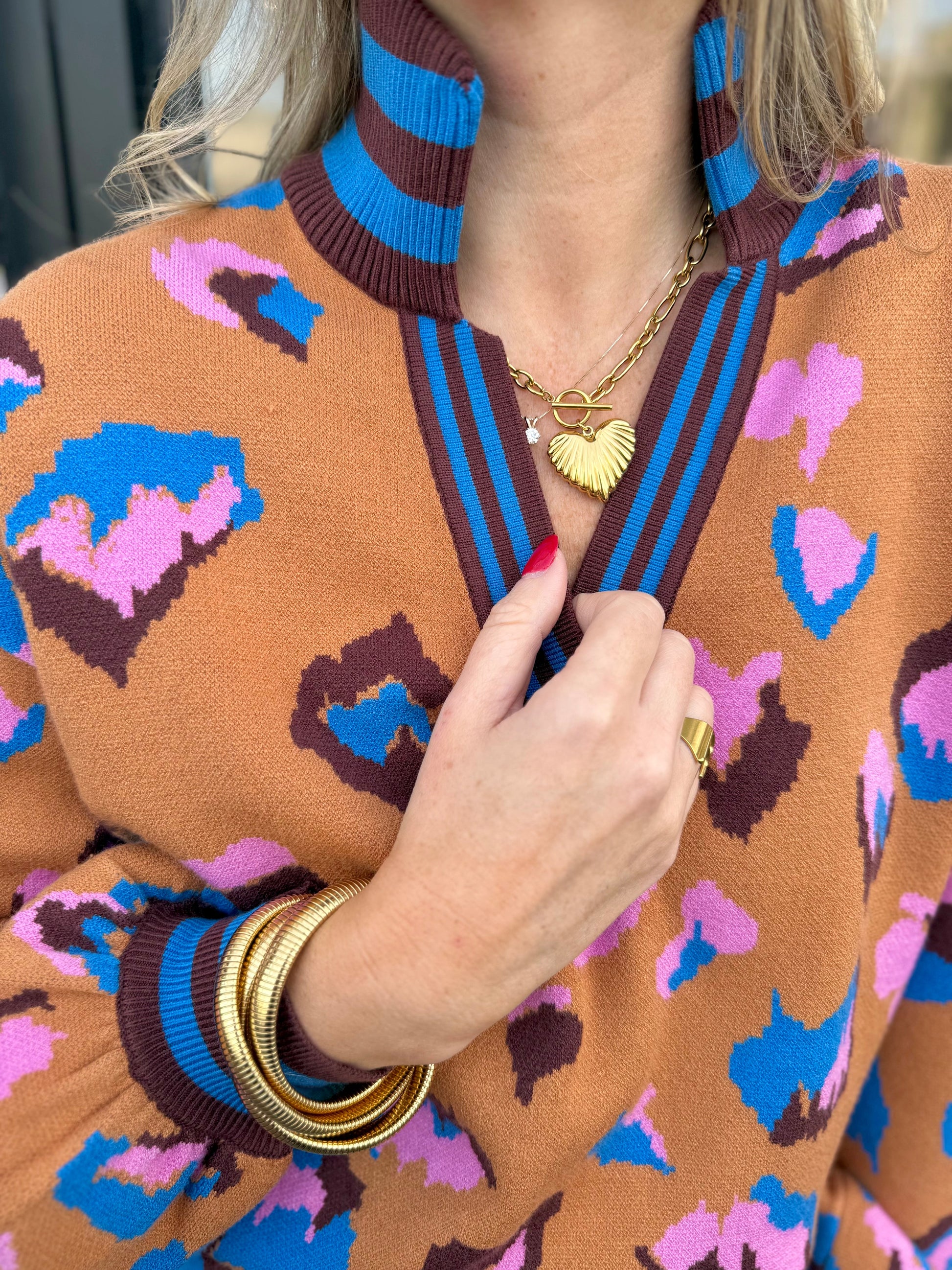 Animal Pattern V - neck Sweater - Private Gallery Boutique