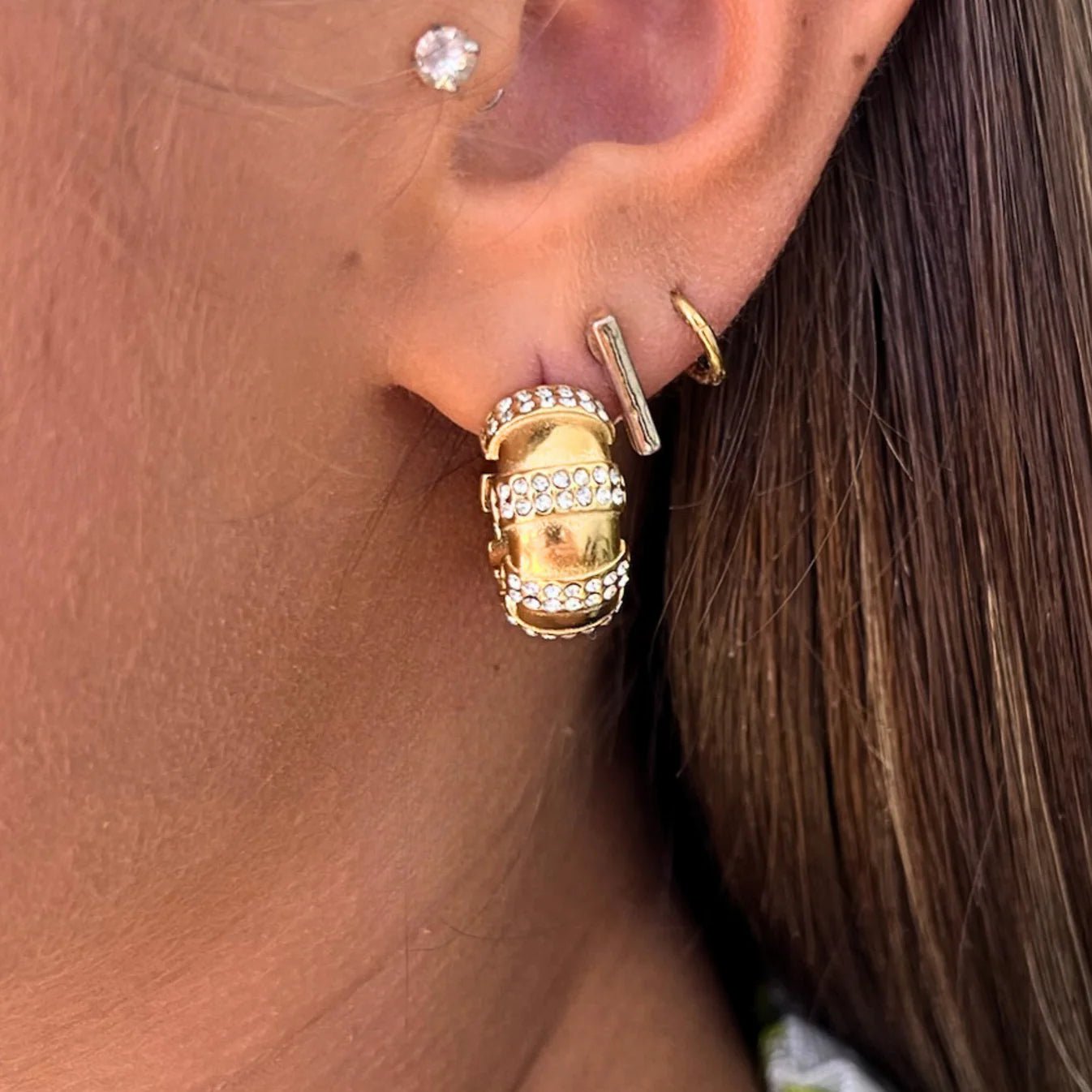 C - Hoop with Cubic Zirconia Stations - Private Gallery Boutique