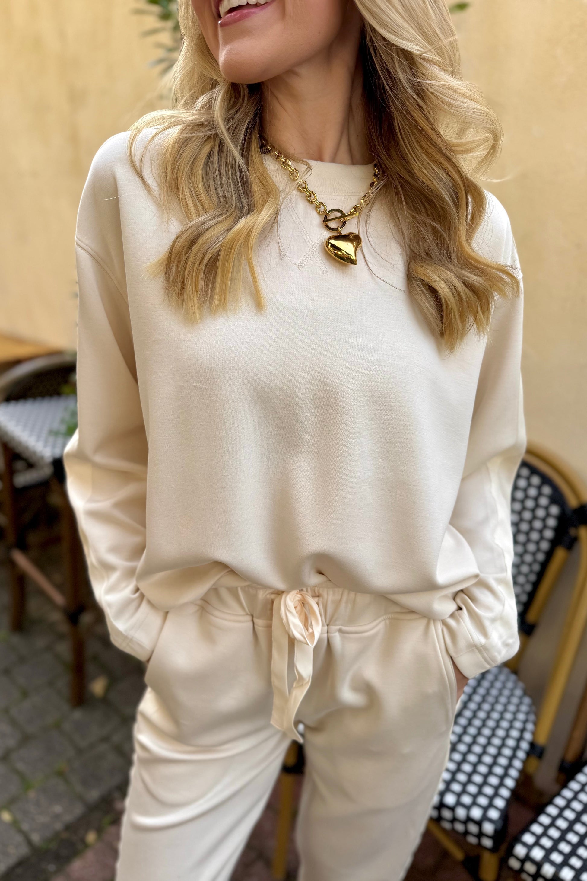 Contrast Satin Sweater & Pant Set - Private Gallery Boutique