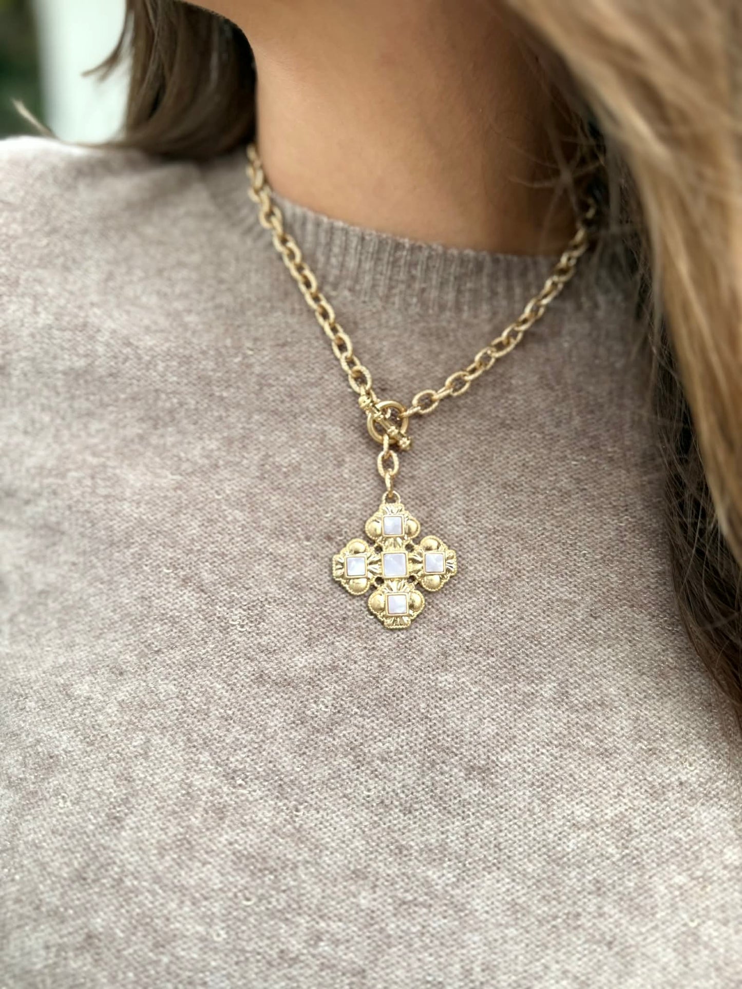 Cream Cross Necklace - Private Gallery Boutique