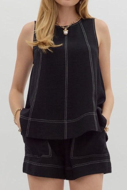 Skylar Stitch Top & Short Set - Black