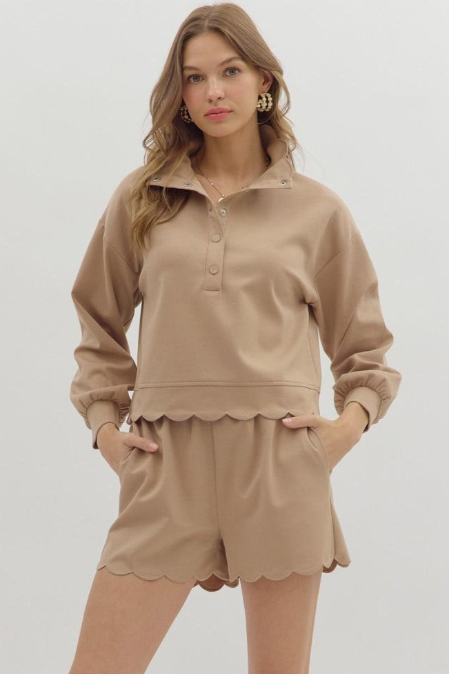 Embroidered Top & Short Set - Mocha