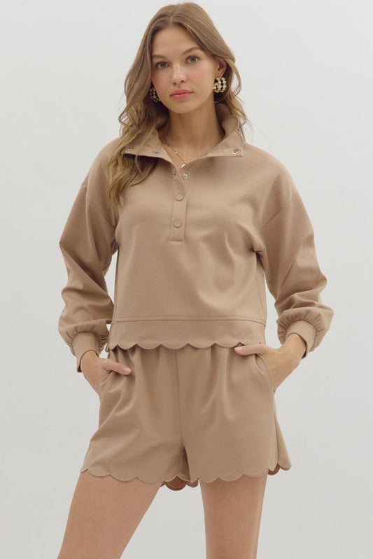 Embroidered Top & Short Set - Mocha