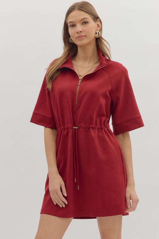 Wren Drawstring Waist Dress - Burgandy