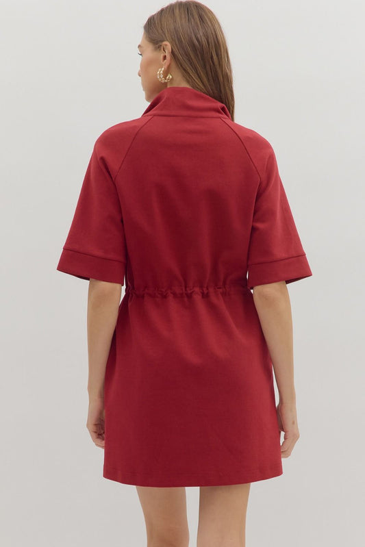 Wren Drawstring Waist Dress - Burgandy