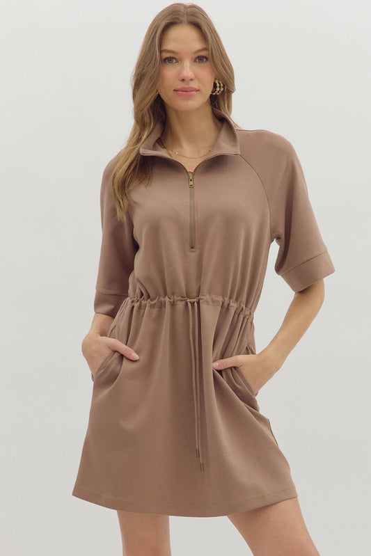 Wren Drawstring Waist Dress - Mocha