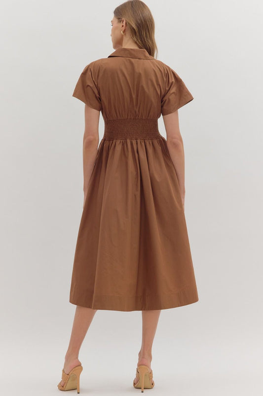 Oakley Smock Waist Dress-  Coffee