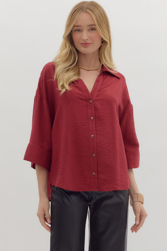Kyleigh Solid Shirt - Garnet