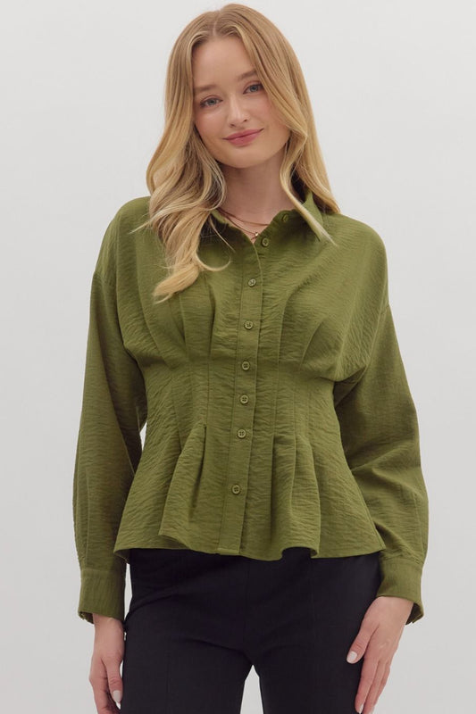 Carrie Cinched Waist Top - Olive