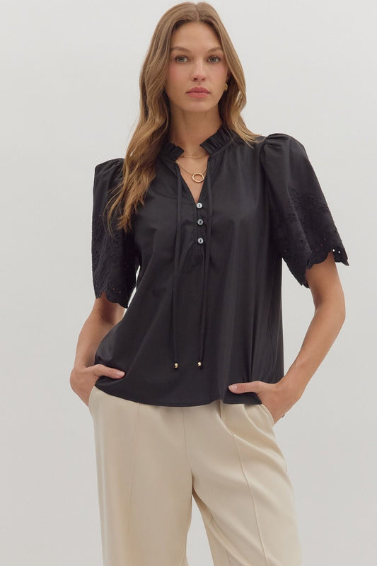 Carrie Embroidery Flared Sleeve Top