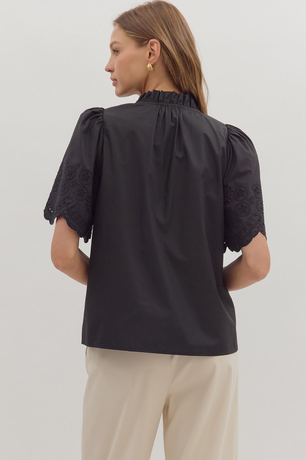 Carrie Embroidery Flared Sleeve Top