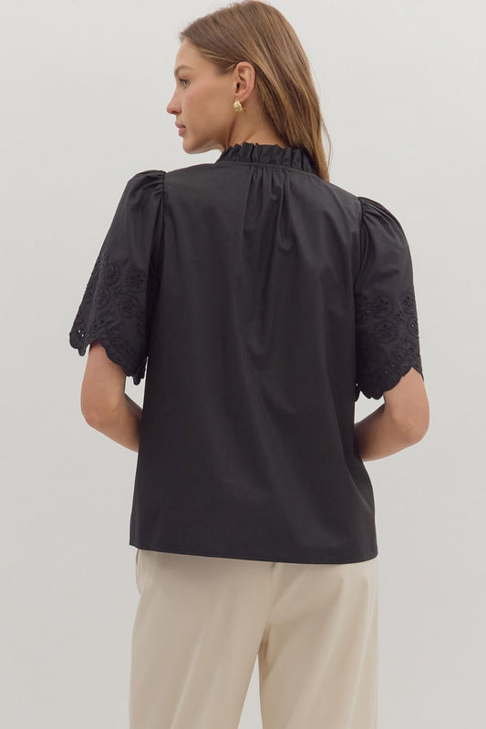 Carrie Embroidery Flared Sleeve Top