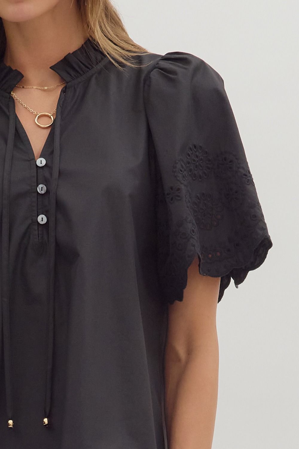 Carrie Embroidery Flared Sleeve Top