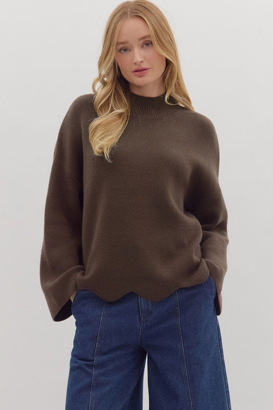 Rebecca Scalloped Sweater - Brown