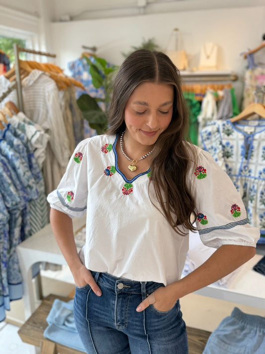 Olivia Flower Embroidered Top