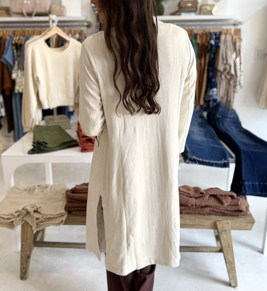 Adele Vegan Suede Duster Coat- Cream