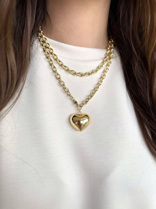Double Wrap Gold Heart Pendant Necklace