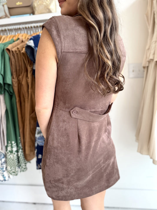 Caroline Vegan Suede Mini Dress - Dark Brown