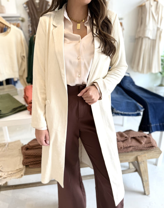 Adele Vegan Suede Duster Coat- Cream