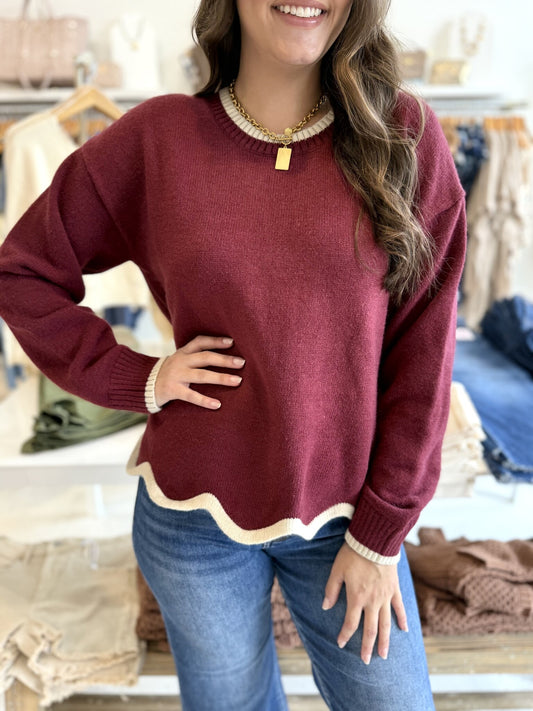 Neve Solid Knit with Contrast - Burgundy
