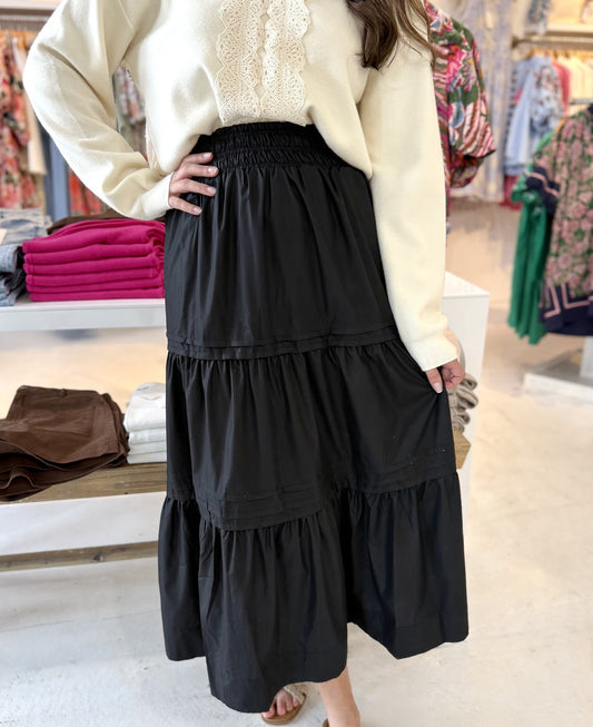 Althea Black Tier Midi Skirt