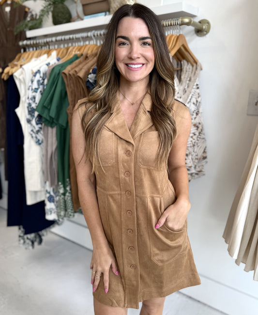 Caroline Vegan Suede Mini Dress - Camel