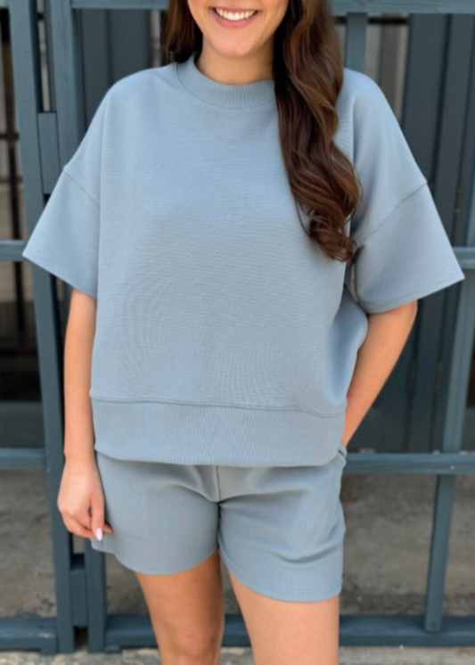 Coastline Ribbed Set - Ashy Blue