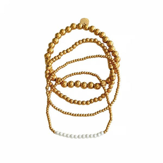 Four Strand Gold Bead & Pearl Bracelet Set - Private Gallery Boutique