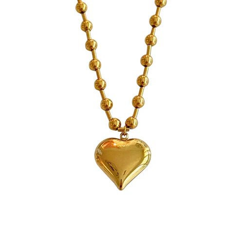 Gold Bead and Puff Heart Necklace - Private Gallery Boutique