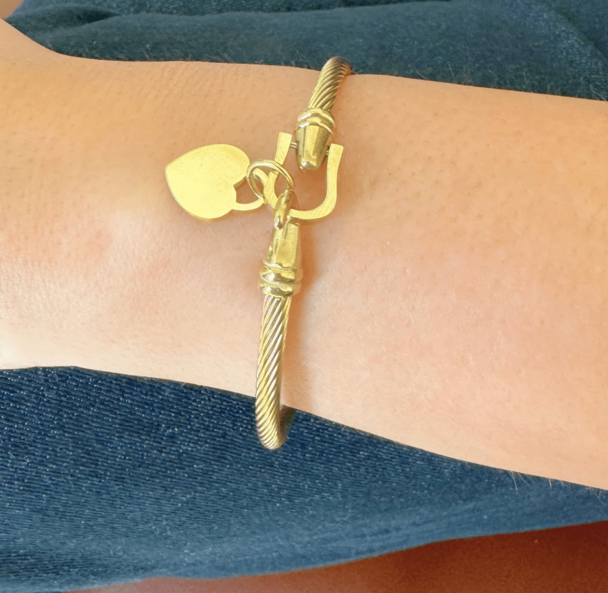 Gold Cable Bangle with Heart Charm - Private Gallery Boutique