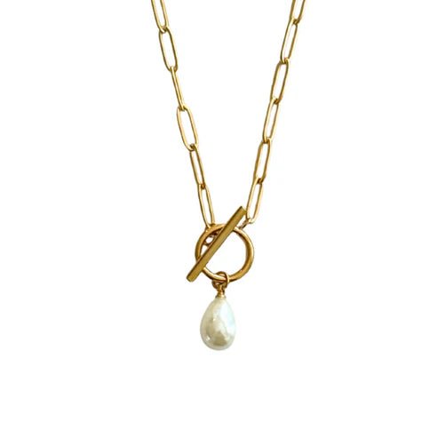 Gold Chain Drop Pearl Toggle Clasp Necklace - Private Gallery Boutique