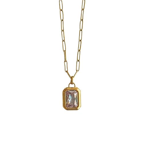 Gold Chain Necklace with Clear Stone - Private Gallery Boutique