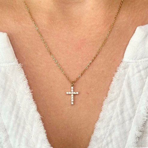 Gold Cross Necklace with Cubic Zirconia - Private Gallery Boutique