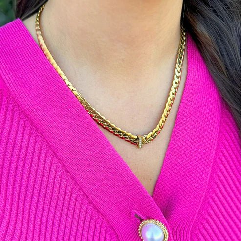 Gold Cuban Chain with Cubic Zirconia Accents - Private Gallery Boutique