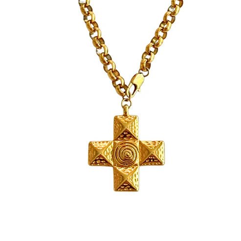 Gold Large Block Cross Pendant Necklace - Private Gallery Boutique