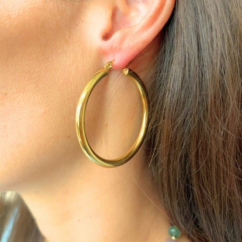 Gold Lever Back Tube Hoop - 1.5" - Private Gallery Boutique