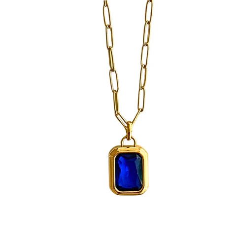 Gold Paperclip Necklace with Blue Stone - Private Gallery Boutique