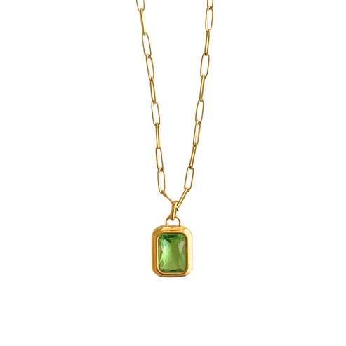 Gold Paperclip Necklace with Green Stone - Private Gallery Boutique