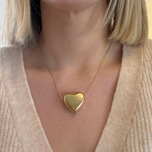 Gold Puff Heart Necklace - Private Gallery Boutique