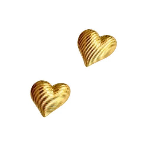 Gold Ribbed Heart Earring - Private Gallery Boutique