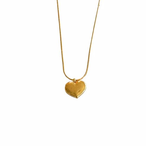 Gold Snake Chain with Small Heart Charm Necklace - Private Gallery Boutique