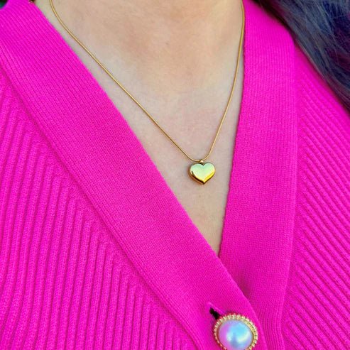 Gold Snake Chain with Small Heart Charm Necklace - Private Gallery Boutique