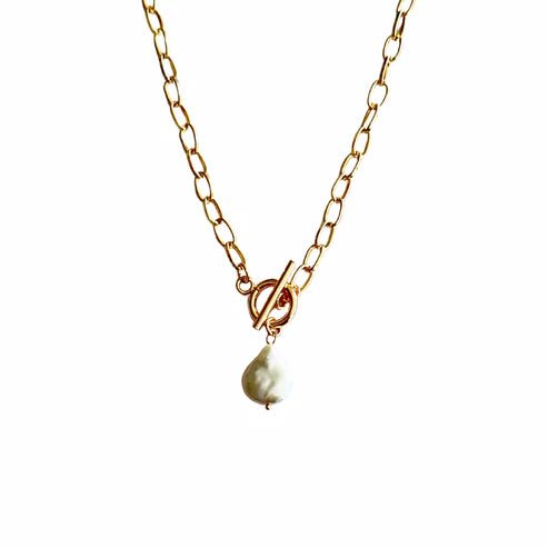 Gold Toggle Link Necklace with Freshwater Pearl - Private Gallery Boutique